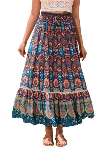 Damen Boho Blumendruck Lange Röcke Sommer Flowy hohe Taille plissiert eine Linie Maxiröcke für Frauen von SIPEIEN