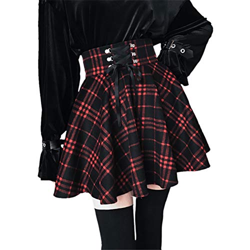 Damen Plaid A-Linie Rock Gothic High Waist Plissee Flare Short Mini Skater Rock Rotes Plaid L von SIPEIEN