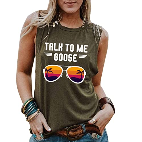 Damen Talk to Me Goose Graphic T-Shirt Urlaub Ärmellos Yoga Tees Casual Rundhals Tank Tops, armee-grün, Large von SIPEIEN