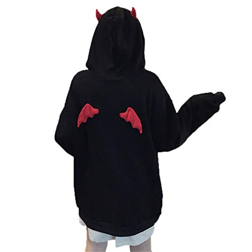 SIPEIEN Frauen Devil Wings mit Kapuze Sweatshirt Lose Lange Ärmel Hoody Pullover mit Kapuze Sweatshirt Schwarz S von SIPEIEN