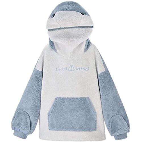 SIPEIEN Frauen Fluffy Hoodie Sweatshirt Cute Shark Übergroße Super Soft Big Hoody Fit für Männer Frauen Teenager Blau 2XL von SIPEIEN