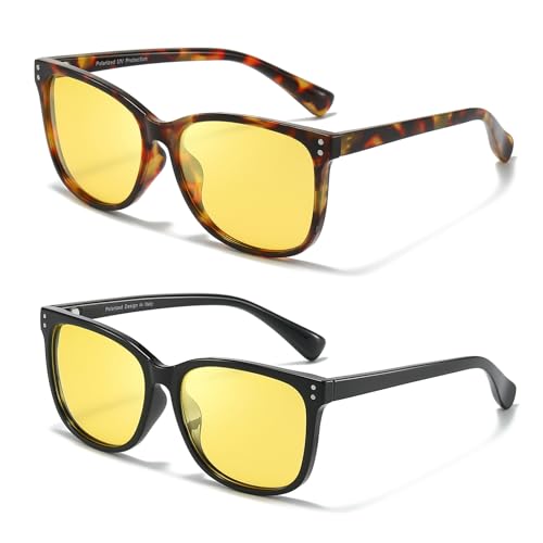 SIPHEW 2Stück Nachtsichtbrille Damen Klassische Nachtbrille zum Autofahren mit gelben polarisierten Gläsern Nachfahrbrille für Autofahrer von SIPHEW