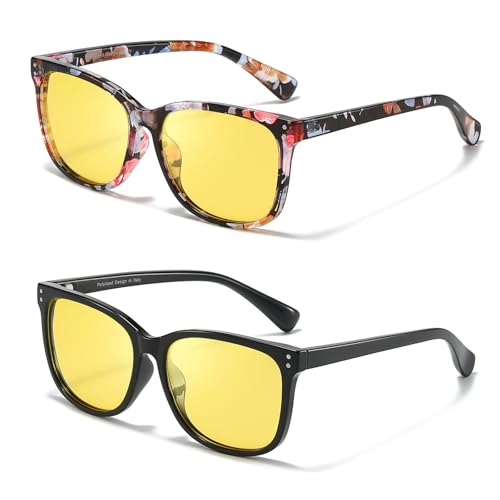 SIPHEW 2Stück Nachtsichtbrille Damen Klassische Nachtbrille zum Autofahren mit gelben polarisierten Gläsern Nachfahrbrille für Autofahrer von SIPHEW