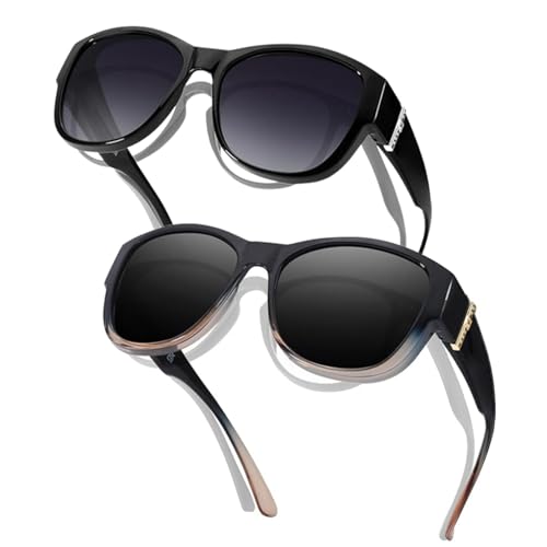SIPHEW 2Stück Überzieh Sonnenbrille Damen Polarisierte UV400 Sonnenbrille für Brillenträger Überbrille Damen Polarisiert von SIPHEW