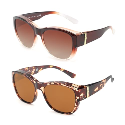 SIPHEW 2Stück Überzieh Sonnenbrille Damen Polarisierte UV400 Sonnenbrille für Brillenträger Überbrille Damen Polarisiert von SIPHEW
