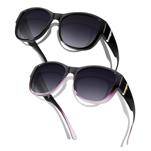SIPHEW 2Stück Überzieh Sonnenbrille Damen Polarisierte UV400 Sonnenbrille für Brillenträger Überbrille Damen Polarisiert von SIPHEW