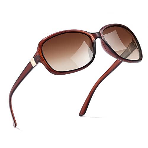 SIPHEW Große Sonnenbrille Damen Polarisiert Vintage, Retro Design Brille mit Groß Polarisierend Verspiegelt Gläser UV400 Schutz von SIPHEW