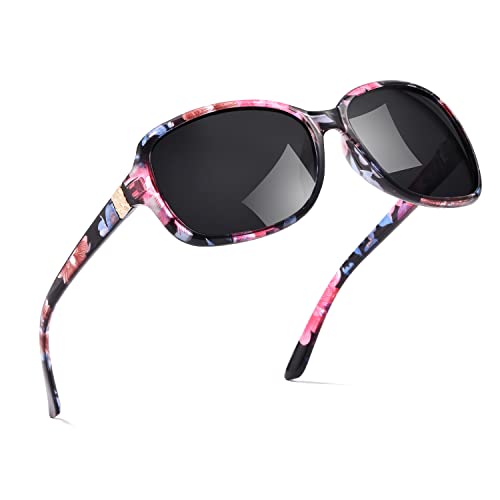 SIPHEW Übergroße Polarisierte Sonnenbrille für Frauen, Brille im Klassischen Design mit UV400 Schutz Sonnenbrille (floral) von SIPHEW