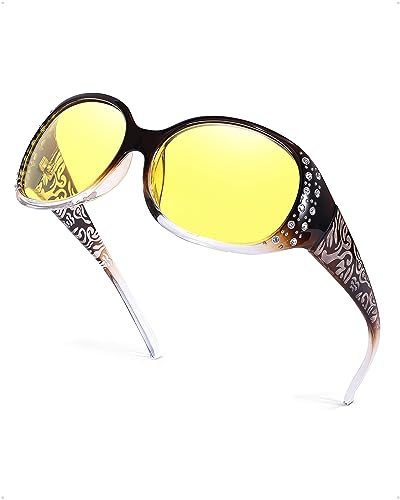 SIPHEW Polarisierte Nachtfahrbrille für Damen - Gelbe Nachtsichtbrille mit UV400-Schutz für sicheres Autofahren bei Tag und Nacht - Blendungsschutz Brille von SIPHEW