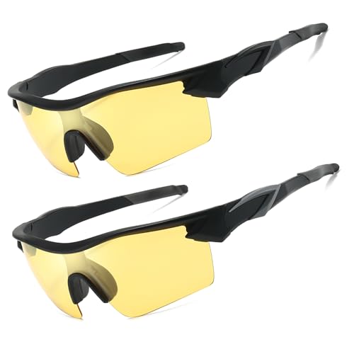 SIPHEW 2Stück Nachtsichtbrille Herren Nachtbrille zum Autofahren mit gelben polarisierten Gläsern Nachfahrbrille für Fahrrad Radfahren Laufen Sport von SIPHEW