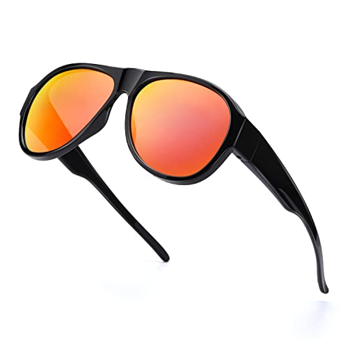 SIPHEW Sonnenbrille Herren Polarisiert Pilotenbrille Sonnenbrille Damen Verspiegelt, Vintage große sport Pilotensonnenbrille UV400-Schutz (Schwarz/Orange) von SIPHEW