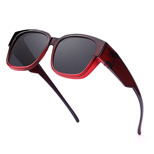 SIPHEW Überzieh Sonnenbrille Polarisierte für Brillenträger Aufsatz Über Normale Brille mit 100% UV-Schutz Clip on Sonnenbrille (farbverlauf Rot/gris) von SIPHEW