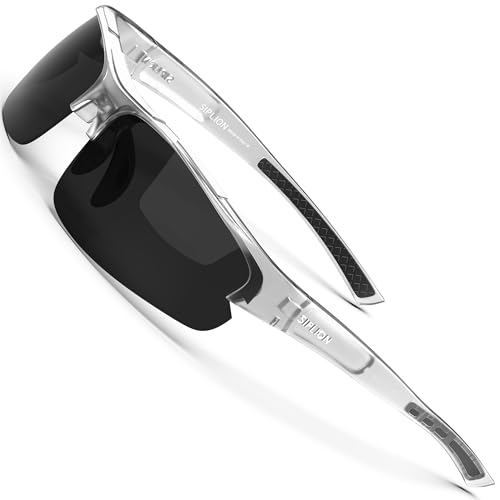 SIPLION Herren Sonnenbrille UV400 Schutz Polarisiert Superleichtes Rahmen CAT 3 CE (Transparent grau) von SIPLION