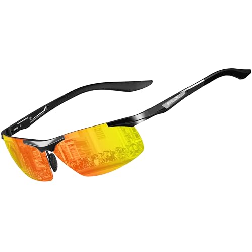 SIPLION Herren Sport Polarisierte Treiber Glasses Sonnenbrillen Al-Mg Metallrahme Ultra leicht 8729 Red UV400 CAT 3 CE von SIPLION