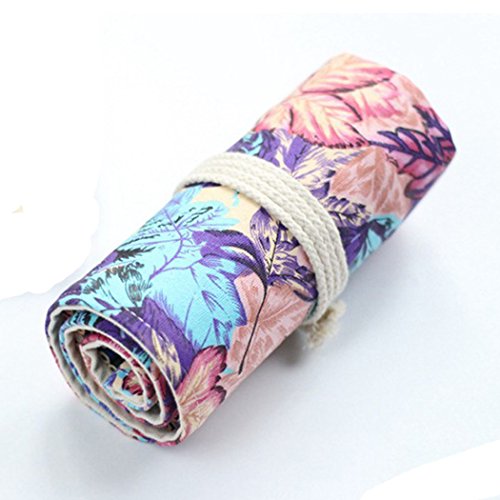 SIPLIV Leinwand Roll-up Bleistift Wrap, Reisen Zeichnung Färbung Bleistifte Tasche für Künstler, lila Ahorn Blatt Stil 48 Löcher (Bleistifte sind Nicht enthalten) von SIPLIV