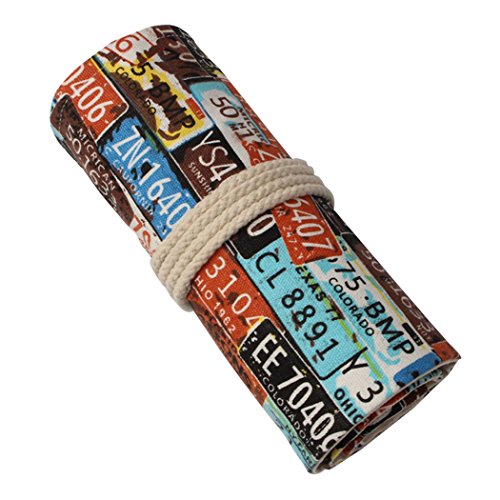 SIPLIV Leinwand Roll-up Bleistift Wrap, Reisezeichnung Färbung Bleistifte Tasche für Künstler, Nummernschild Nummer Stil 72 Löcher (Bleistifte sind Nicht enthalten) von SIPLIV