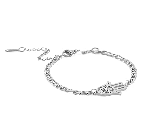 Armband für Frauen Herren Hamsa Hand der Fatima Silber-Evil Eye Schutz Armbänder zierliche Kettenglieder verstellbares Armband Charm spirituelles Schmuckgeschenk, Edelstein, Ohne Edelstein von SIPURIS