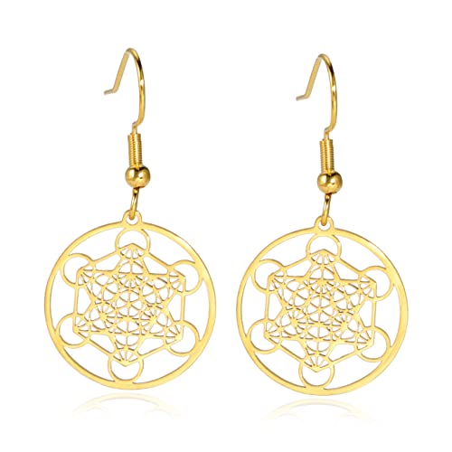 Metronome's Würfel-Ohrring für Frauen von Metatron Cube Heilige Geometrie Siegel des Erzengels, Edelstahl, Vintage-Amulett, Schmuck für Mädchen, 2,1 x 2 cm, Edelstahl, ohne Edelstein, 0.83*0.77inch, von SIPURIS