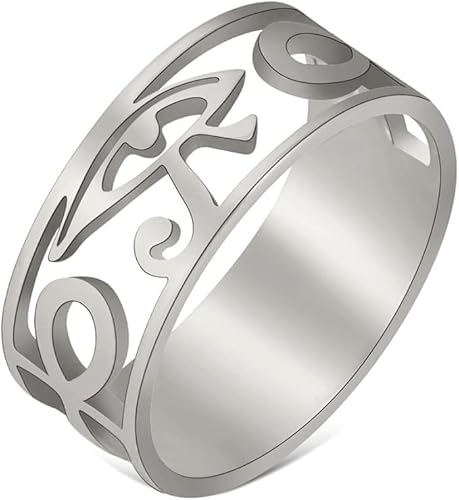 SIPURIS Ägypten Auge des Horus Ring Ägyptisches Ankh Kreuz Angst Spinner Ring Edelstahl Herren Ring Drehbarer Zappelring Stressabbau Hochzeit für Frauen Paar Versprechen, 10, Edelstahl, Kein Edelstein von SIPURIS