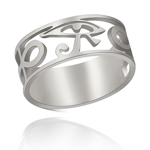 SIPURIS Ägypten Auge des Horus Ring Ägyptisches Ankh Kreuz Angst Spinner Ring Edelstahl Herren Ring Drehbarer Zappelring Stressabbau Hochzeit für Frauen Paar Versprechen, 8, Edelstahl, Kein Edelstein von SIPURIS