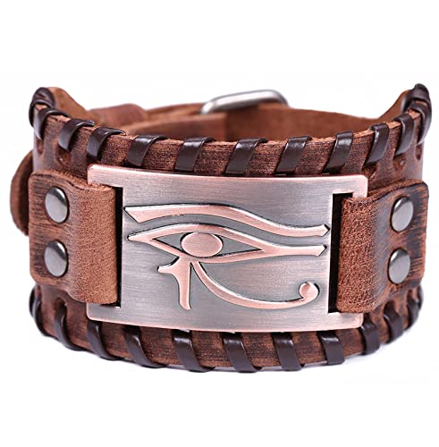 SIPURIS Ägyptisches Auge des Horus-Armband für Herren, nordischer Wikinger, Gothic, Lederarmband/Armbänder, Vintage-Talisman, heidnischer Schmuck für Frauen und Jugendliche, Ohne Edelstein von SIPURIS