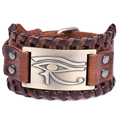 SIPURIS Ägyptisches Auge des Horus Armband für Herren, nordischer Wikinger, Gothic, Leder, Vintage-Talisman, heidnischer Schmuck für Frauen und Jugendliche, Ohne Edelstein von SIPURIS