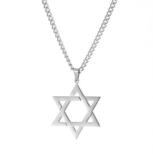 SIPURIS Davidstern Halskette für Männer Kristall Hexagramm Pentagramm Hebräisch Jüdisch Wiccan Israel Symbol Anhänger aus Edelstahl Sechszackiger Stern Amulett Schmuck Geschenke (Star/Sliver) von SIPURIS