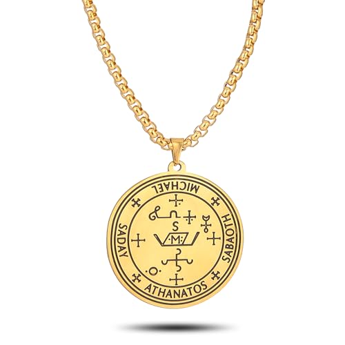 SIPURIS Erzengel michael halskette Schutzamulett siegel der 7 erzengel halskette Medaillon Talisman Schutz Amulett Schmuck für Männer (Gold) von SIPURIS