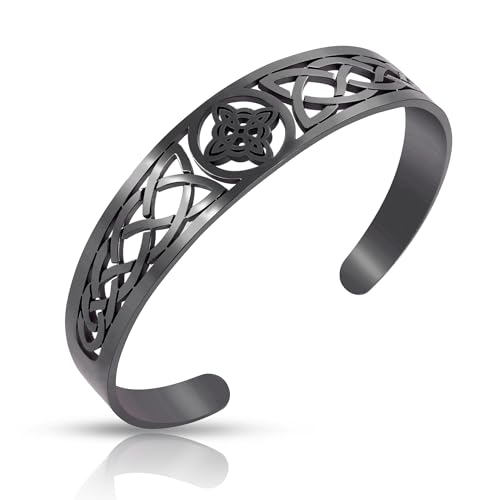 SIPURIS Hexenknoten-Armband für Frauen Männer Wikinger keltischer Knoten Armbänder Manschette Armreif Edelstahl Hexerei geometrisch verstellbar offener Armreif Schutz Amulett Hexen Knoten Schmuck von SIPURIS