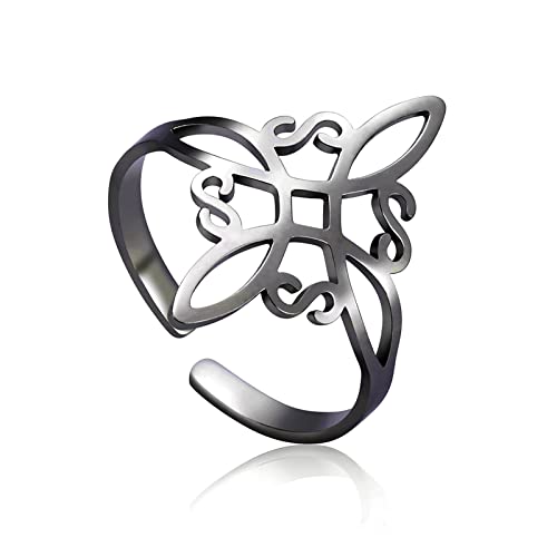 SIPURIS Hexenknoten Ring Keltischer Knoten Ring Hexerei Edelstahl Geometrischer Hexenknoten Ring Wiccan Fingerringe Hochzeit Band Stapelbarer Ring Schmuck für Frauen Männer (1 Größe, Hexenknoten-B) von SIPURIS