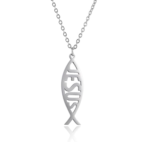 SIPURIS Ichthys Halskette Ohrringe Jesus Fisch Anhänger und christlicher Fisch Ohrring Ichtus Halskette Ohrringe christliches religiöses Geschenk, Edelstahl, Kein Edelstein von SIPURIS