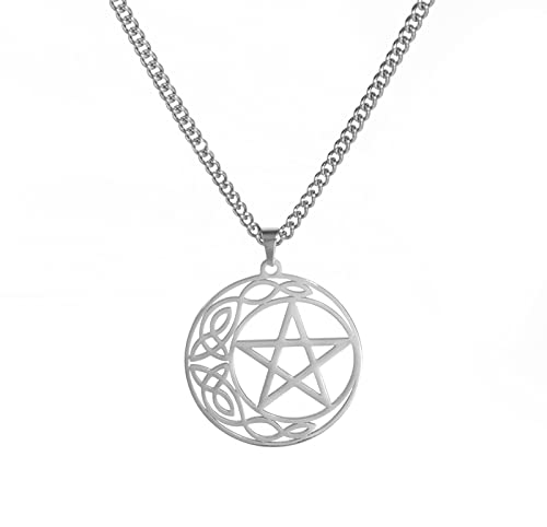 SIPURIS Keltischer Knoten Halskette für Männer Frauen Triskele Anhänger Triskelion Halbmond Halskette Edelstahl Irish Wicca Hexenknoten Schmuck Geschenke, Edelstahl, Kein Edelstein von SIPURIS