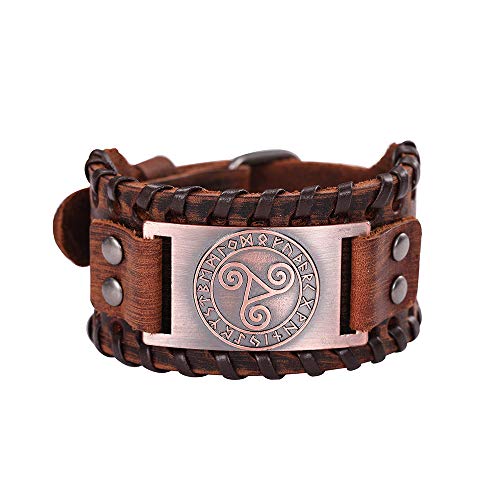 SIPURIS Keltisches Triskelion-Wikinger-Armband für Herren, dreifache Spirale, nordische Valknut-Armband, breites Leder-Amulett-Armband, heidnischer Wicca-Schmuck, One Size, Edelstein, Ohne Edelstein von SIPURIS