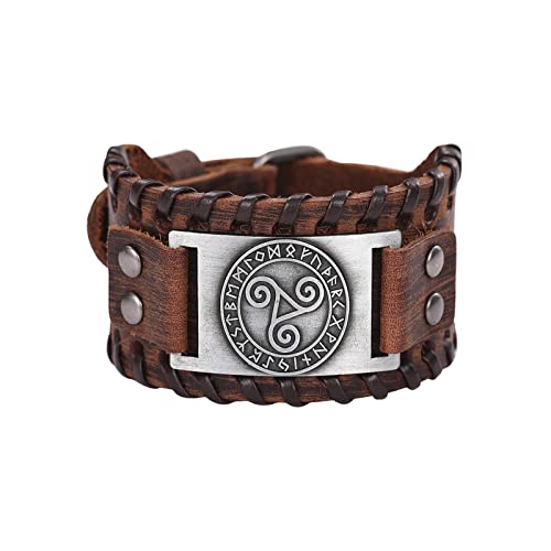 SIPURIS Keltisches Triskelion-Wikingerarmband für Herren, dreifach spiralförmig, nordisch, Valknut, nordisches breites Lederamulett-Armband, heidnischer Wicca-Schmuck, One Size, Edelstein, Ohne von SIPURIS