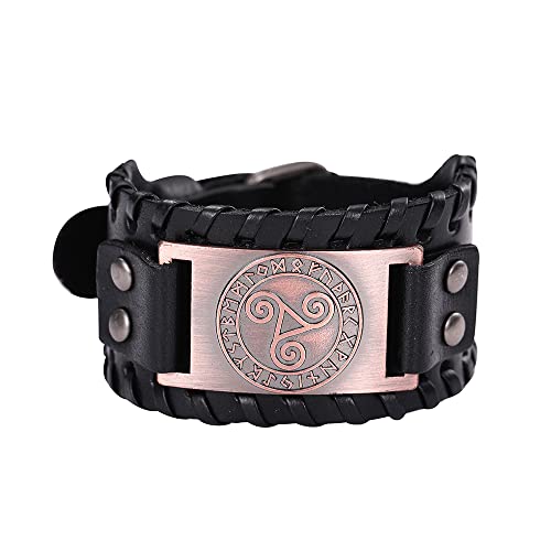 SIPURIS Keltisches Triskelion-Wikinger-Armband für Herren, dreifache Spirale, nordische Valknut-Armband, breites Leder-Amulett-Armband, heidnischer Wicca-Schmuck, One Size, Leder, Ohne Edelstein von SIPURIS