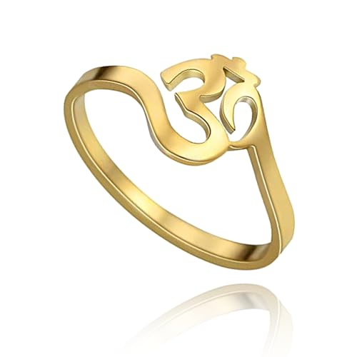 SIPURIS Lotus Om Ohm Aum Symbol Ring Yoga Om Entspannungsring Versprechen Ringe Blume des Lebens filigraner Band Fingerring Spiritueller Schmuck Geschenke für Damen Herren (10/Om-Gold) von SIPURIS