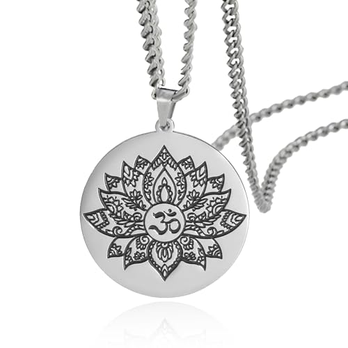 SIPURIS Lotusblumen-Halskette für Männer und Frauen, Om-Ohm-Symbol, Yoga, buddhistischer Anhänger, Edelstahl, Vintage-Mandala-Anhänger, Halskette, spiritueller Schmuck, Geschenk von SIPURIS