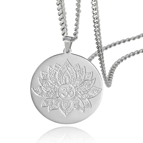 SIPURIS Lotusblume Halskette für Männer Frauen Om Ohm Symbol Yoga Buddhistischer Anhänger Edelstahl Vintage Mandala Anhänger Halskette Spirituelles Schmuck Geschenk, Edelstahl, Kein Edelstein von SIPURIS