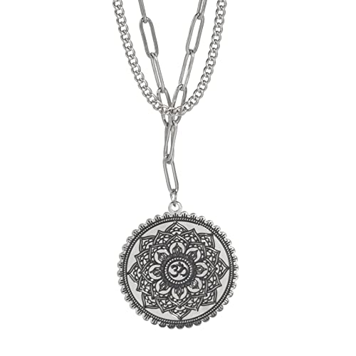 SIPURIS Lotusblumen-Halskette für Männer und Frauen, Om-Ohm-Symbol, Yoga, buddhistischer Anhänger, Edelstahl, Vintage-Mandala-Anhänger, Halskette, spiritueller Schmuck, Geschenk, Edelstahl, Kein von SIPURIS