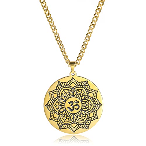 SIPURIS Lotusblumen-Halskette für Männer und Frauen, Om-Ohm-Symbol, Yoga, buddhistischer Anhänger, Edelstahl, Vintage-Mandala-Anhänger, Halskette, spiritueller Schmuck, Geschenk von SIPURIS