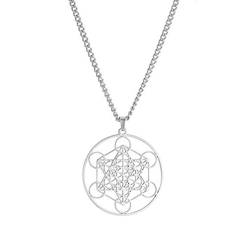 SIPURIS Metatron's Würfel-Halskette für Damen und Herren, Heilige Erzengel, König, Salomon, Siegel, Engelskette für Herren, Edelstahl, Geometrie, ausgehöhlter Charm-Anhänger, Amulett-Schmuck von SIPURIS
