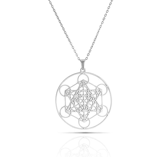 SIPURIS Metatron's Cube Halskette für Frauen Heilige Erzengel König Salomon Siegel Engelkette Halskette für Edelstahl Geometrie ausgehöhlter Charm Anhänger Amulett Schmuck(Metatron/Sliver) von SIPURIS