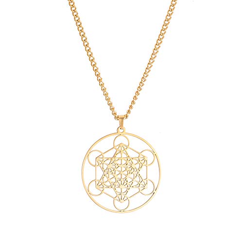 SIPURIS Metatron's Cube Halskette für Männer Frauen Heilige Erzengel König Salomon Siegel Engelkette Halskette für Männer Edelstahl Geometrie ausgehöhlter Charm Anhänger Amulett Schmuck von SIPURIS