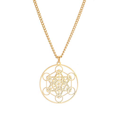 SIPURIS Metatron's Würfel-Halskette für Damen und Herren, Heilige Erzengel, König, Salomon, Siegel, Engelskette für Herren, Edelstahl, Geometrie, ausgehöhlter Charm-Anhänger, Amulett-Schmuck von SIPURIS