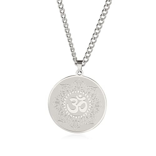 SIPURIS Om-Halskette für Männer und Frauen Yoga Lotus Blume des Lebens Hinduismus Ohm Mandala Anhänger Edelstahl Wikinger Spirituelles Amulett Wicca Charm Schmuck Geschenk, Edelstahl, Kein Edelstein von SIPURIS