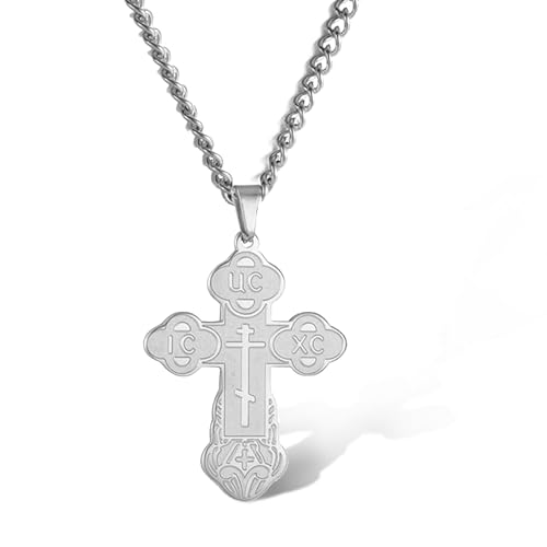 SIPURIS Orthodoxe Kreuz Halskette für Männer Jesus Christus Orthodoxe Kruzifix Anhänger Edelstahl Religiöser Christlicher Schmuck Geburtstagsgeschenk (Silber) von SIPURIS