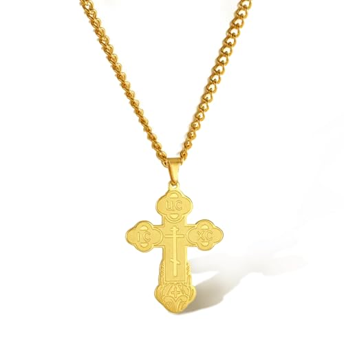 SIPURIS Orthodoxe Kreuz Halskette für Männer Jesus Christus Orthodoxe Kruzifix Anhänger Edelstahl Religiöser Christlicher Schmuck Geburtstagsgeschenk (Gold) von SIPURIS