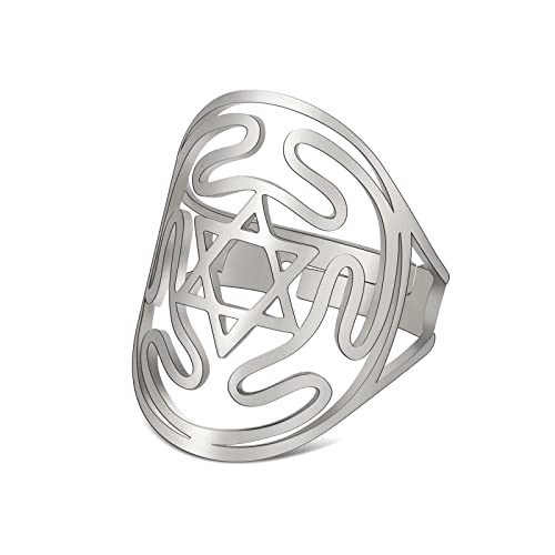 SIPURIS Pentagramm Ring für Männer Pentagramm Davidstern Sechszackiger Stern Ausschnitt Einstellbare Offene Ringe Edelstahl Hexagramm Keltischer Knoten Triqueta Kreuz Schmuck (Hexagramm Sliver) von SIPURIS