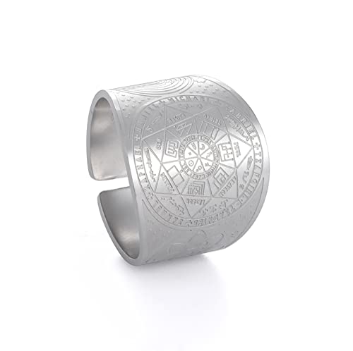 SIPURIS Siegel der sieben Erzengel Männer Ringe Siegel von Salomon Einstellbare Siegelring Amulett Kabbala Edelstahl Statement Band Ring Schmuck für Männer Frauen (9, Silber) von SIPURIS