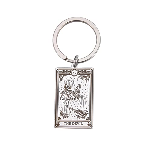 SIPURIS Skelett Tarot Karten Schlüsselanhänger für Männer Frauen Edelstahl Vintage Totenkopf Amulett Schlüsselanhänger für Schlüssel Wicca Autotasche, Sliver7 von SIPURIS